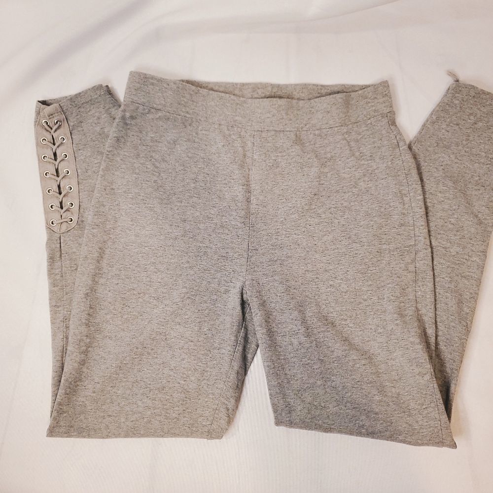 FOREVER 21 Gray Leggings with Lace-Up Leg
